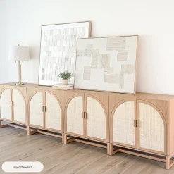Boho Arched Cabinet Credenza Raw Oak (Set of 2)