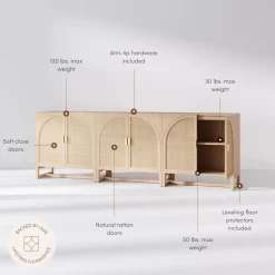 Boho Arched Cabinet Credenza Raw Oak (Set of 3)