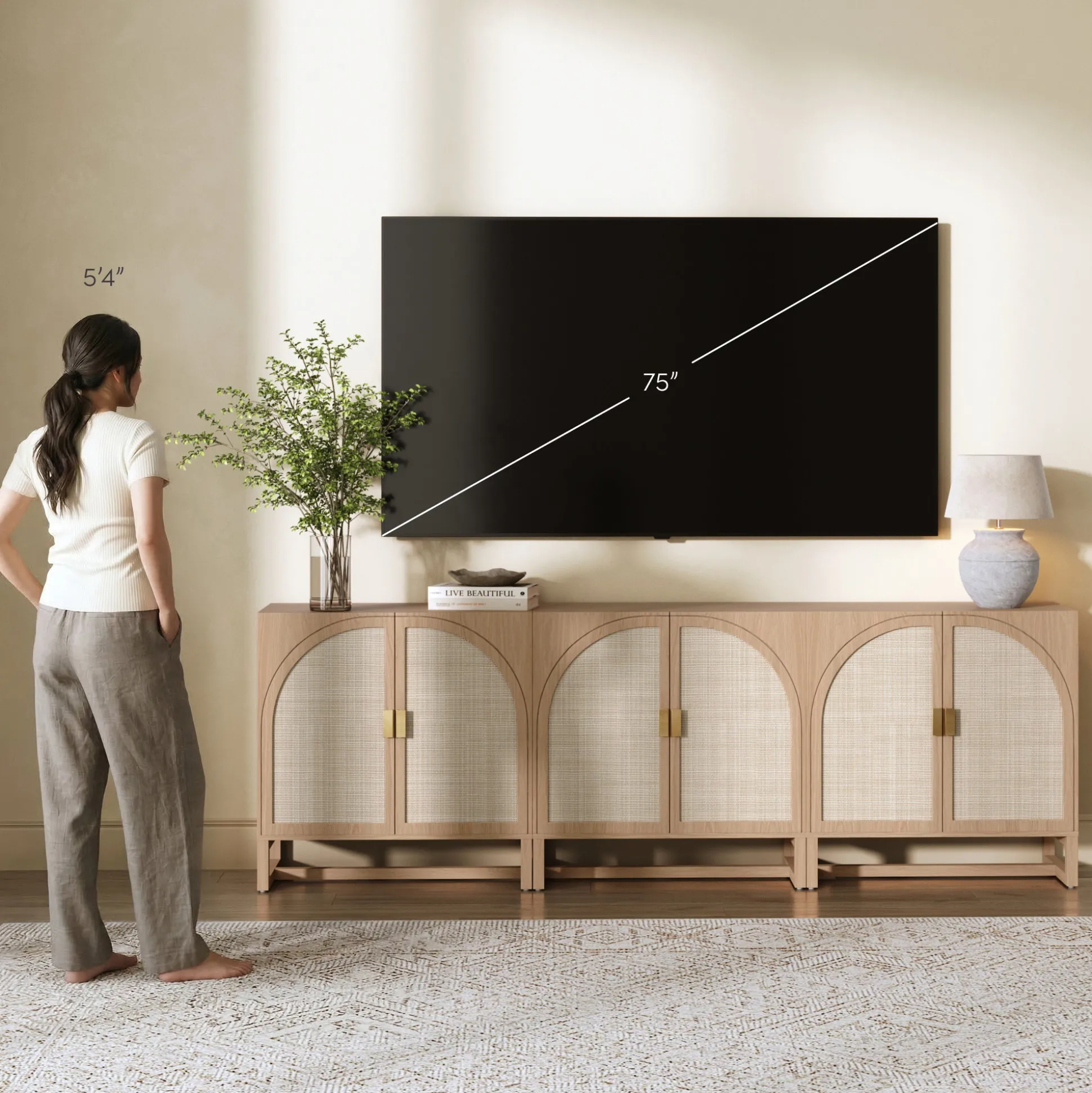 Boho Arched Cabinet Credenza Raw Oak (Set of 3)
