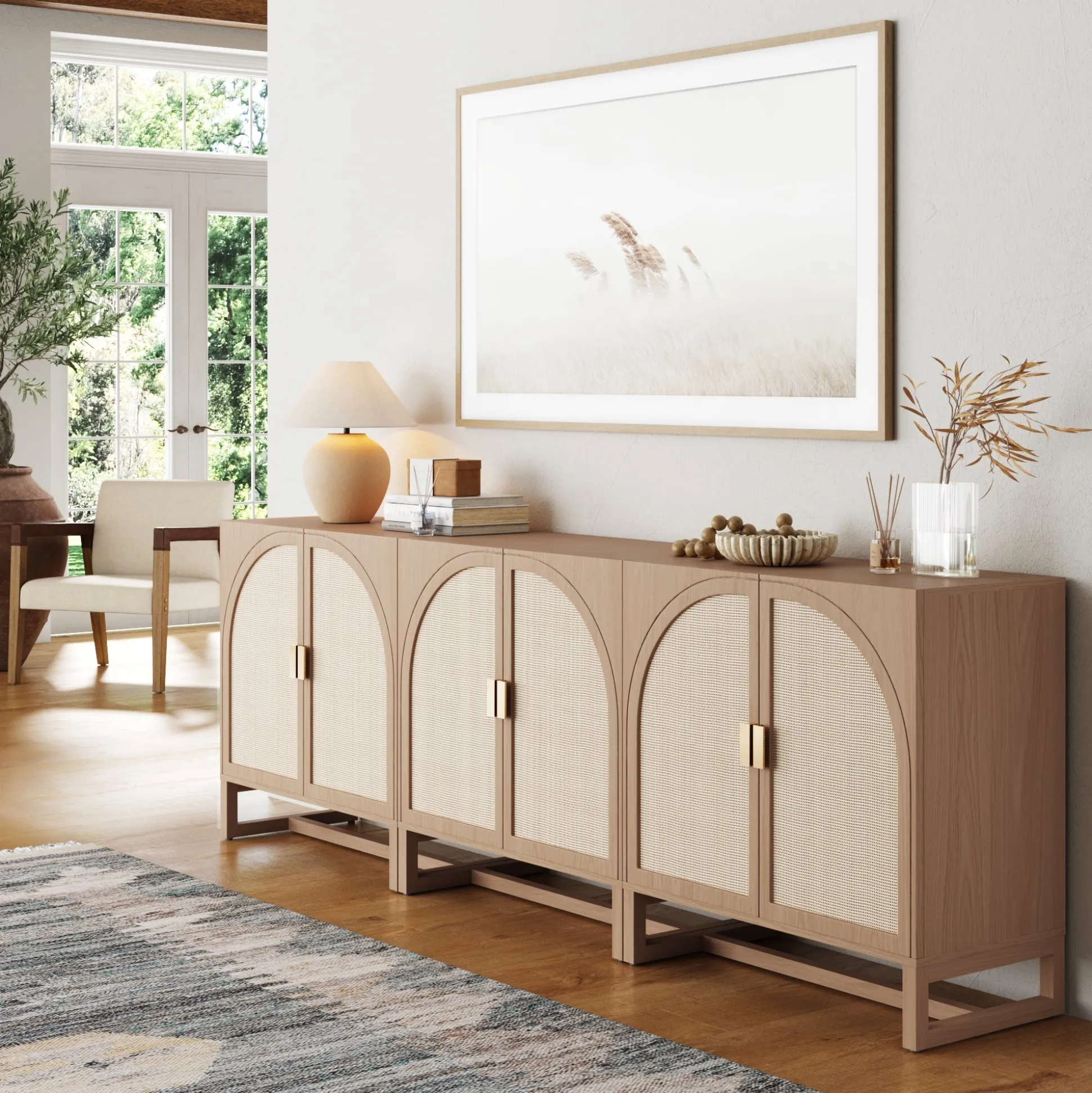 Boho Arched Cabinet Credenza Raw Oak (Set of 3)