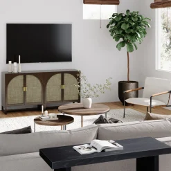 Boho Arched Storage Credenza Dark Acacia (Set of 2)