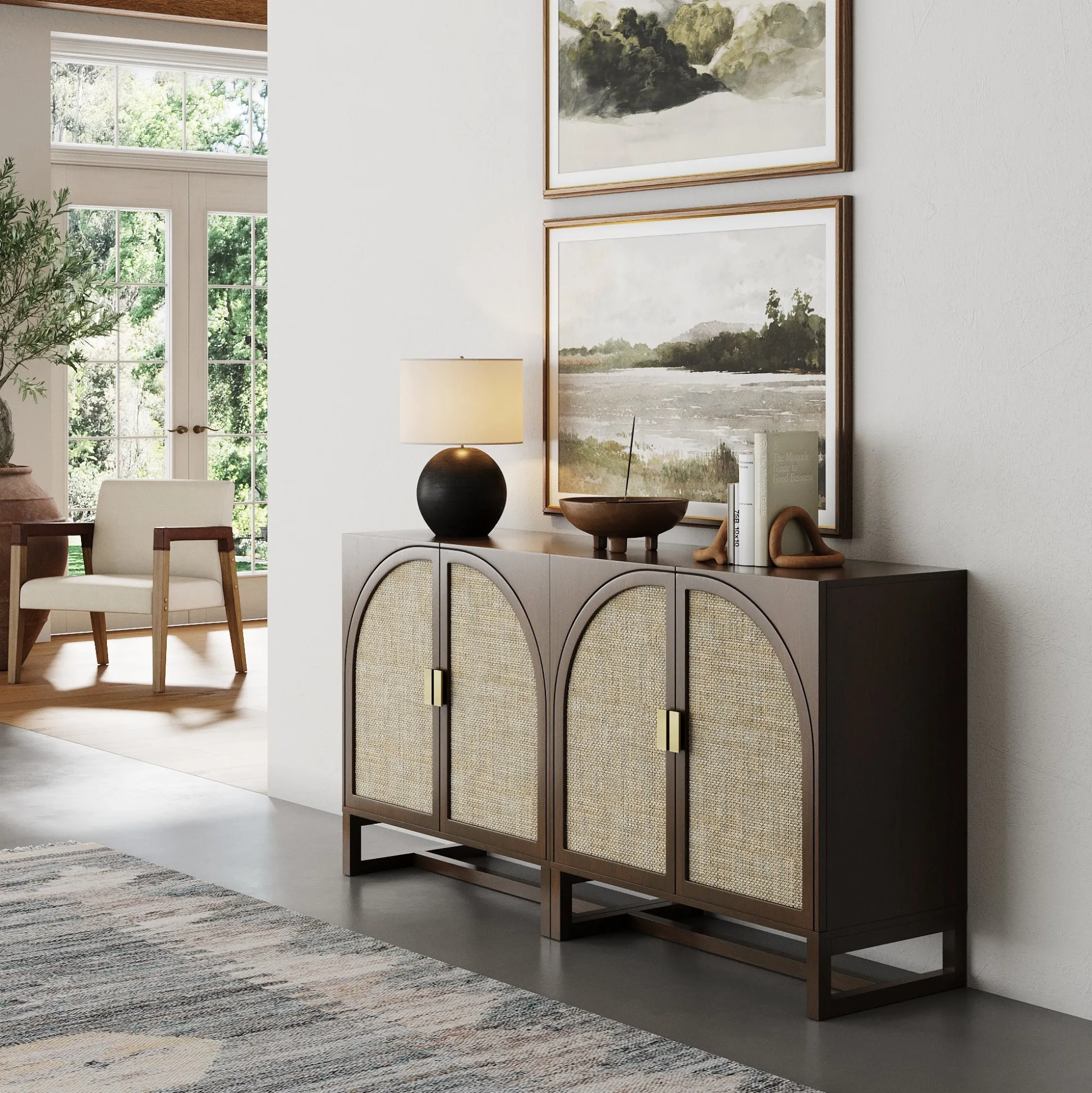 Boho Arched Storage Credenza Dark Acacia (Set of 2)