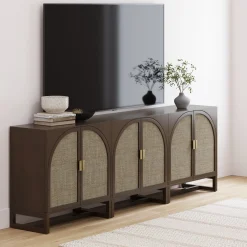Boho Arched Storage Credenza Dark Acacia (Set of 3)
