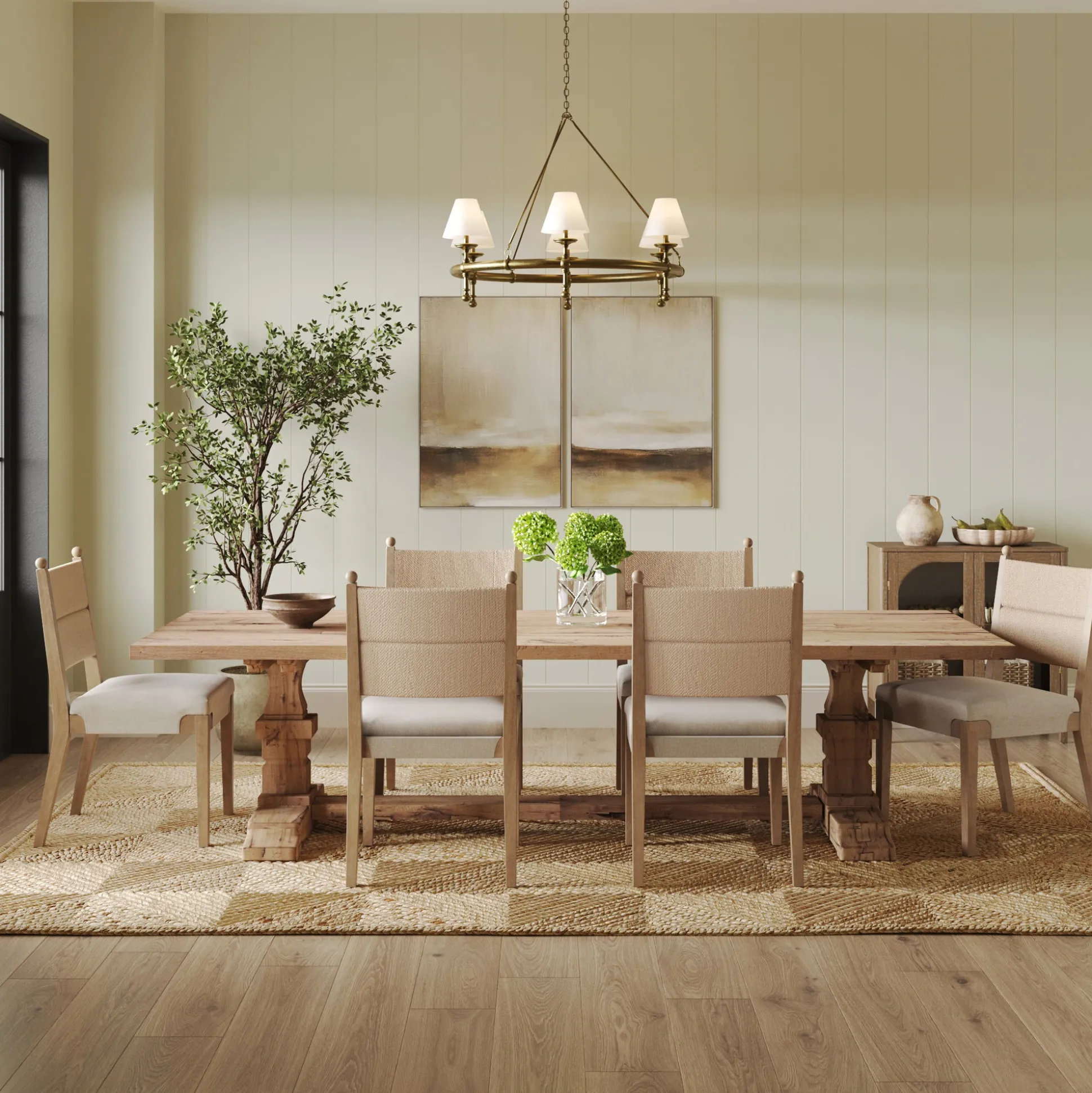 Boho Natural Flax & Seagrass Dining Chair (Set of 6)