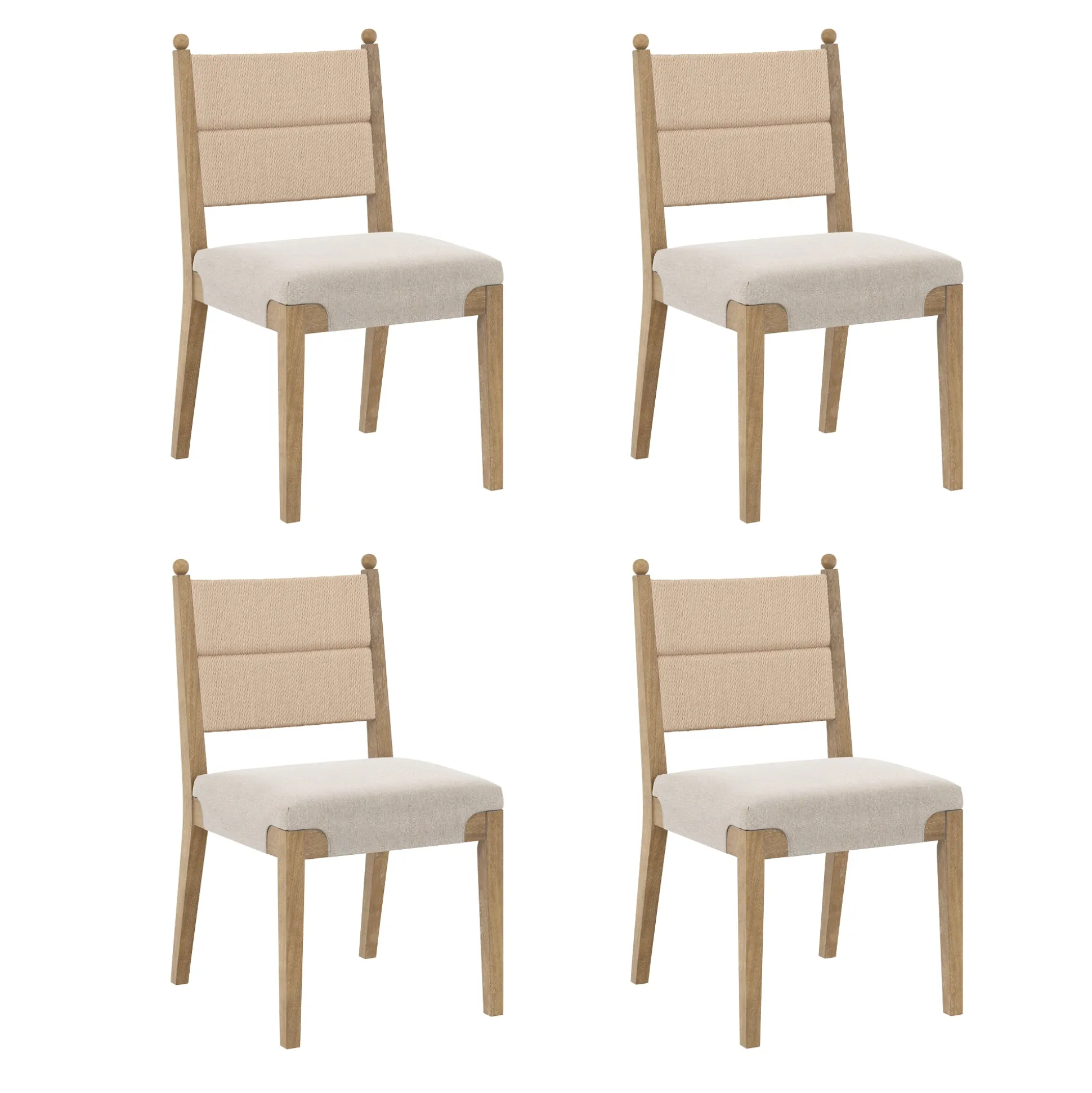 Boho Natural Flax & Seagrass Dining Chair (Set of 4)