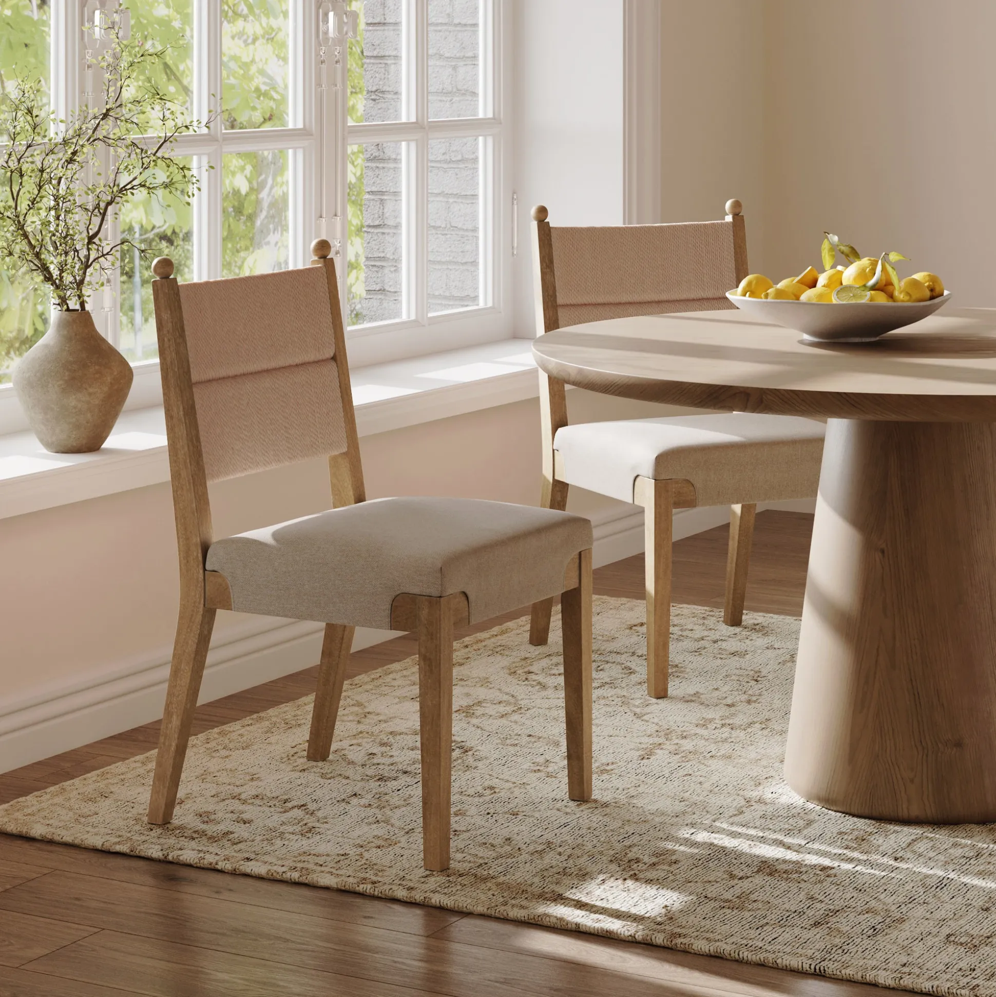 Boho Natural Flax & Seagrass Dining Chair (Set of 2)