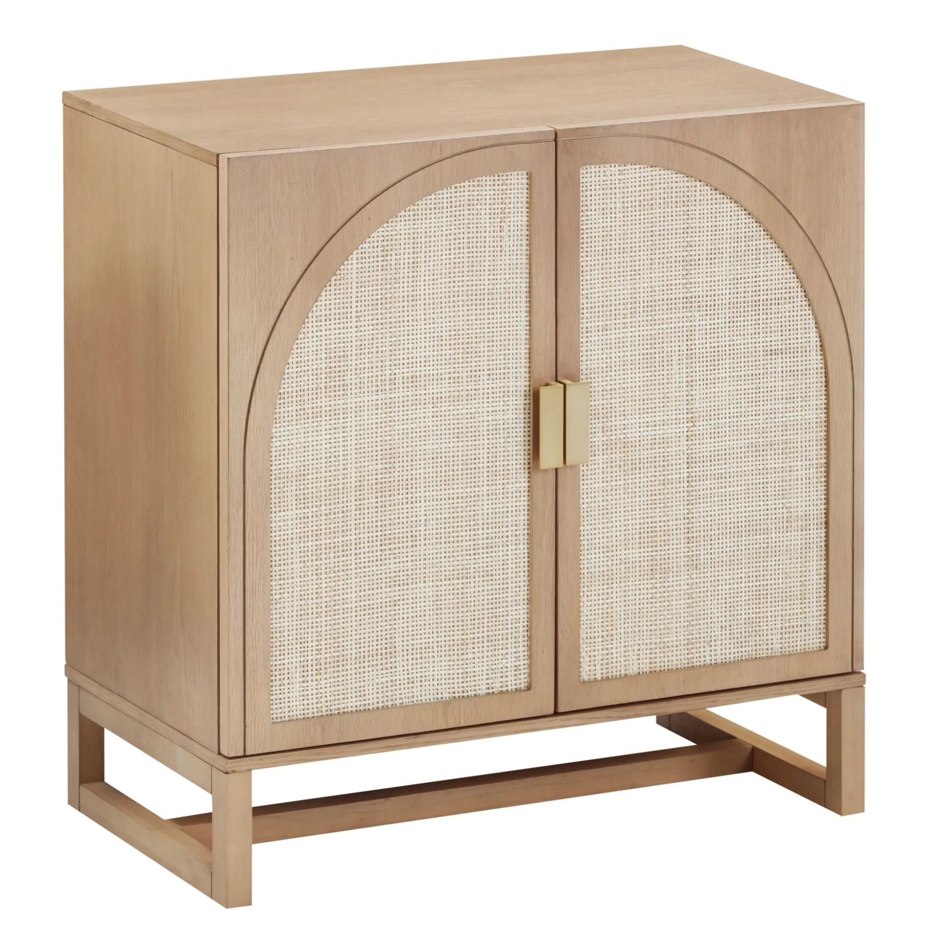 Boho Rattan Arched Door Storage Cabinet Raw Oak
