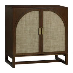 Boho Rattan Arched Door Storage Cabinet Dark Acacia