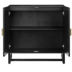 Boho Rattan Arched Door Storage Cabinet Black