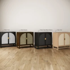 Boho Rattan Arched Door Storage Cabinet Black