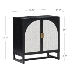 Boho Rattan Arched Door Storage Cabinet Black