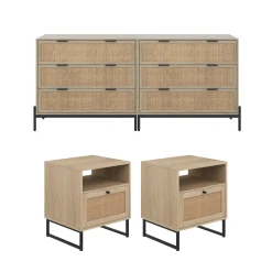 Boho Rattan Cabinet Bedroom Set Light Oak