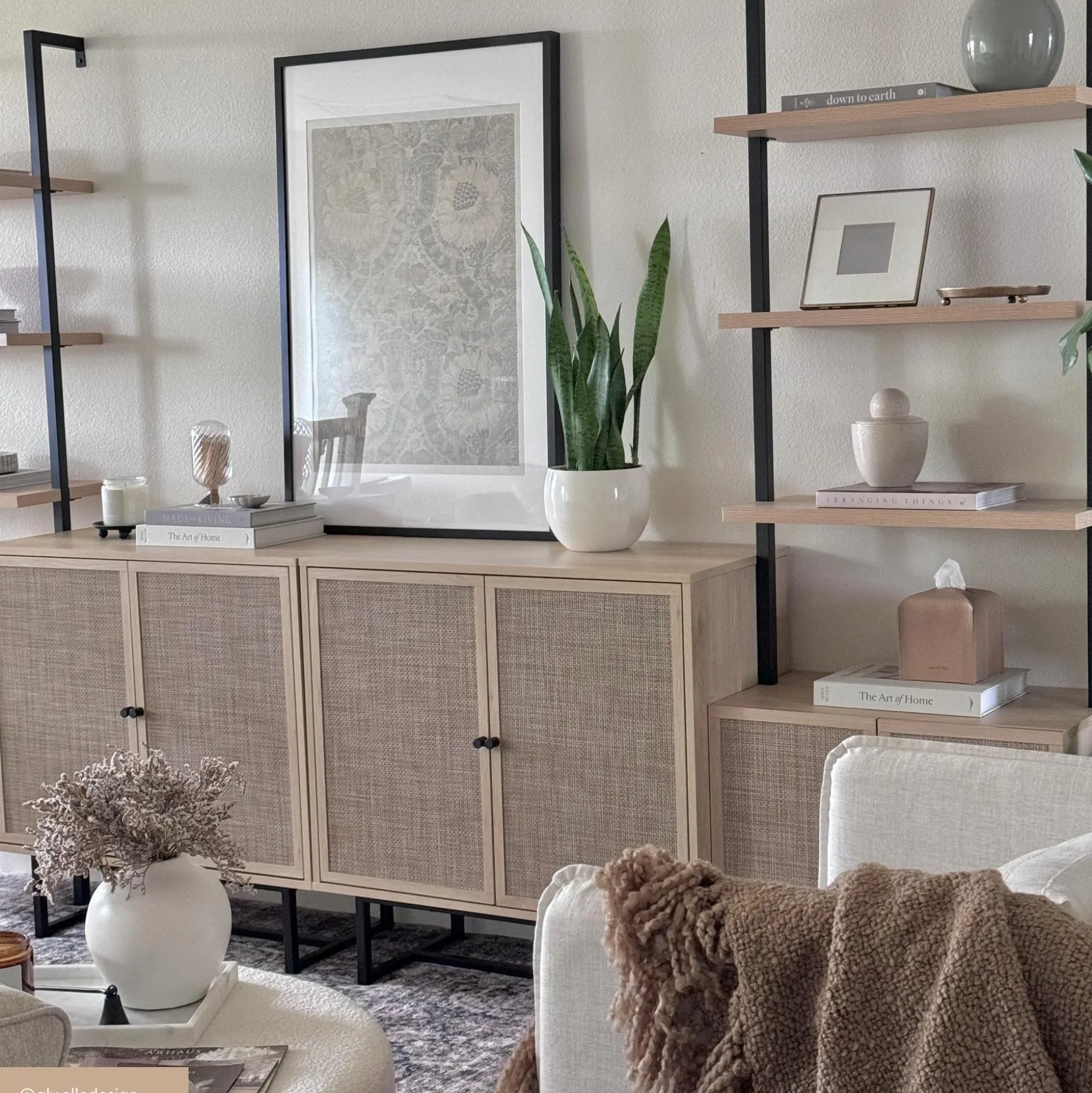 Boho Rattan Entertainment Center Light Oak