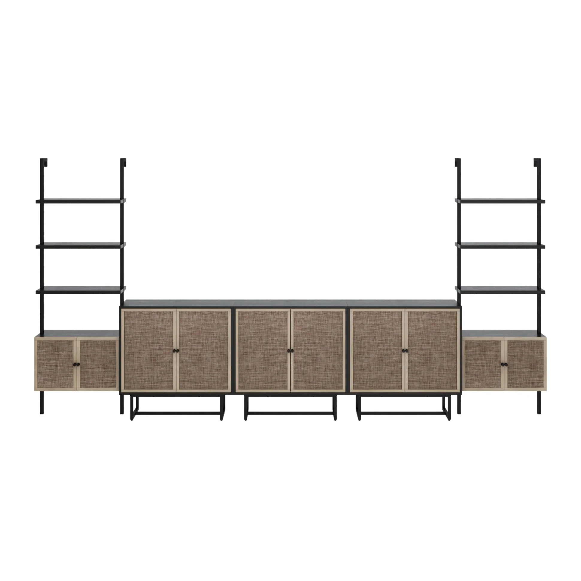 Boho Rattan Entertainment Center with Bookshelves