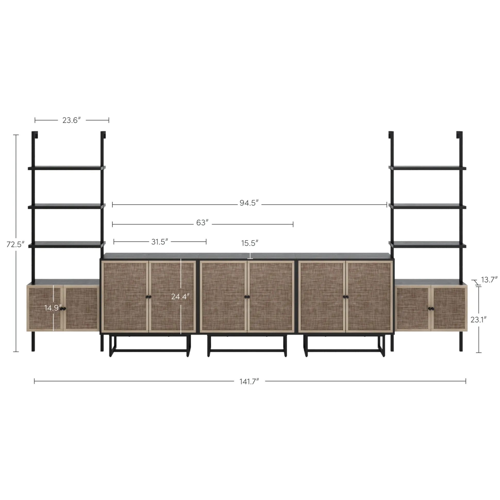 Boho Rattan Entertainment Center with Bookshelves