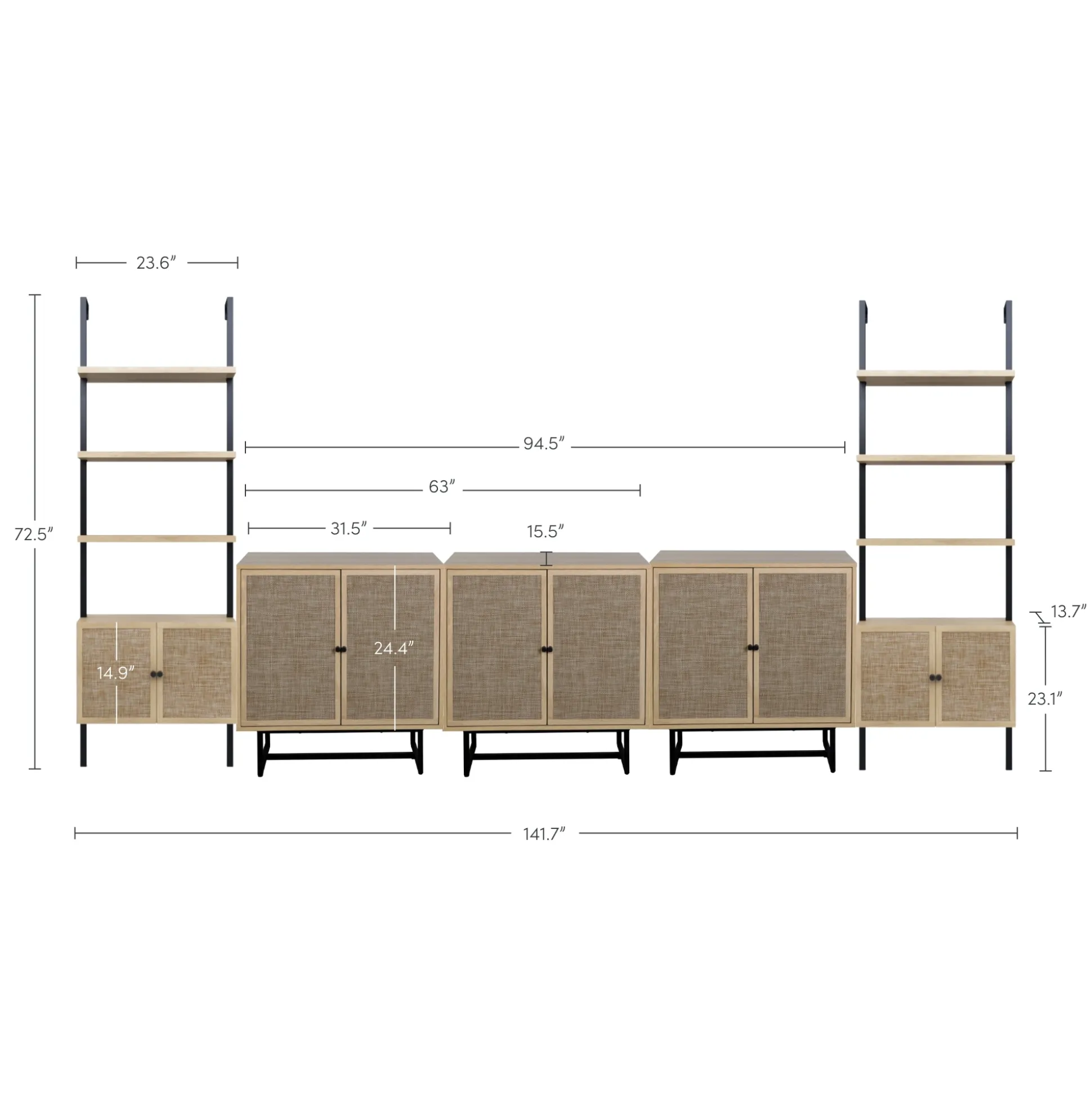 Boho Rattan Entertainment Center (3 Cabinets)