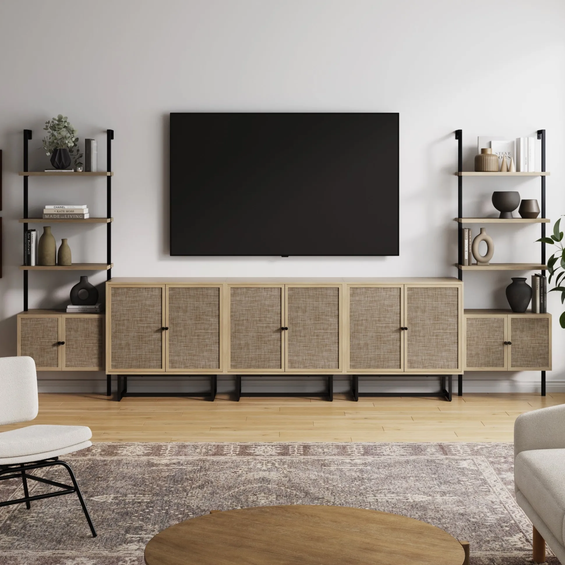 Boho Rattan Entertainment Center (3 Cabinets)