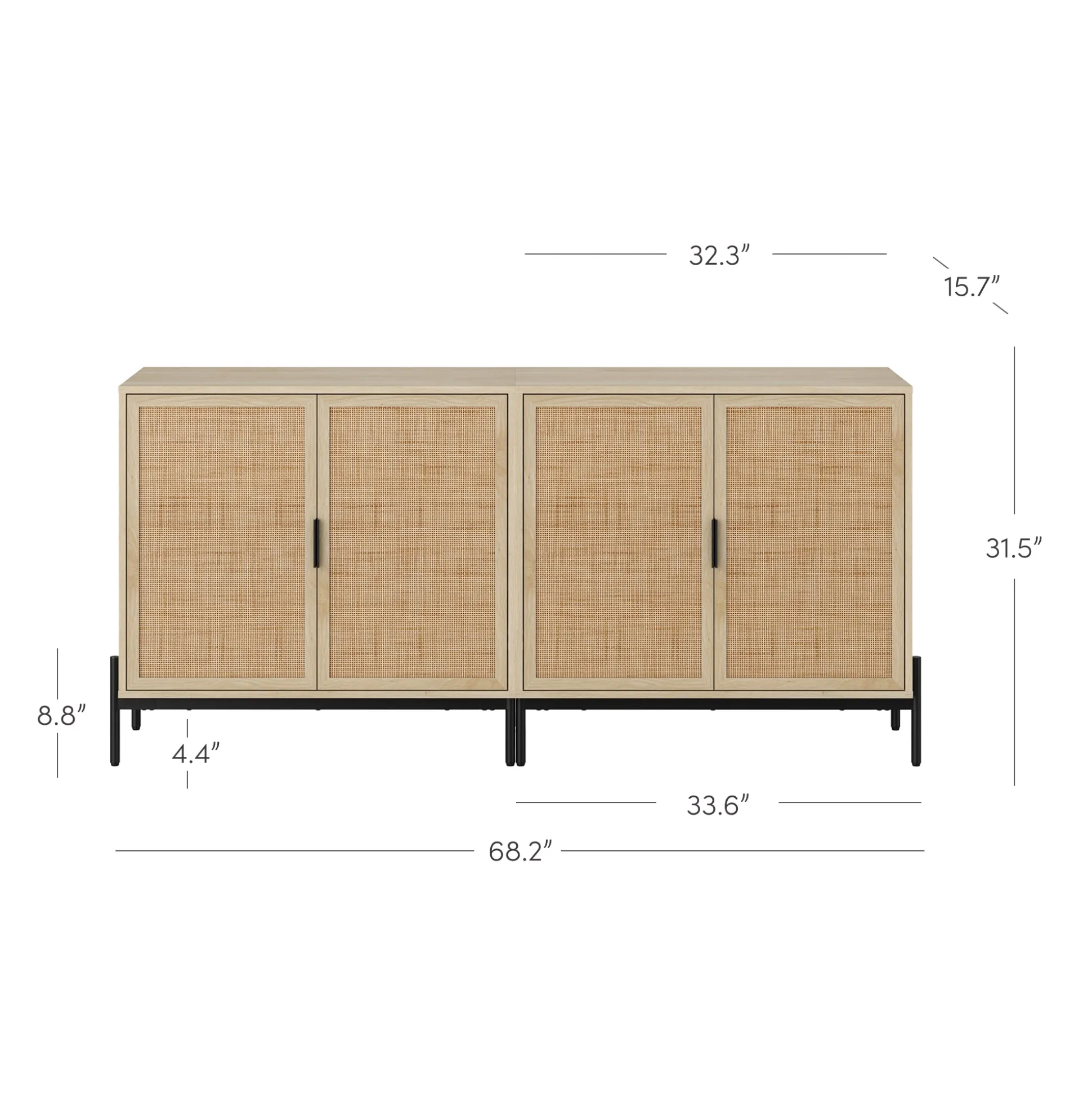 Boho Rattan TV Console for TVs up to 65" with Metal Legs Light Oak