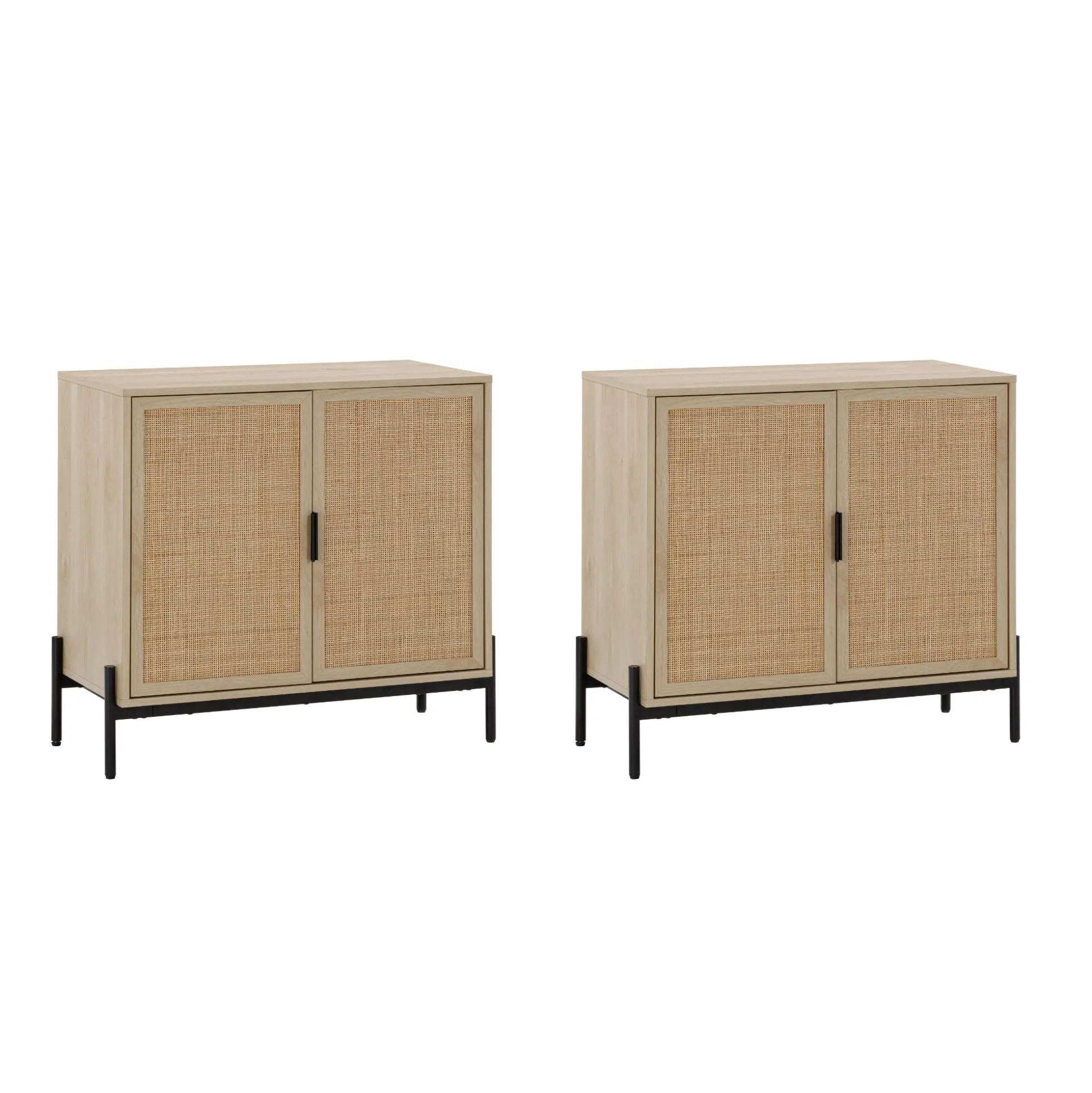 Boho Rattan TV Console for TVs up to 65" with Metal Legs Light Oak