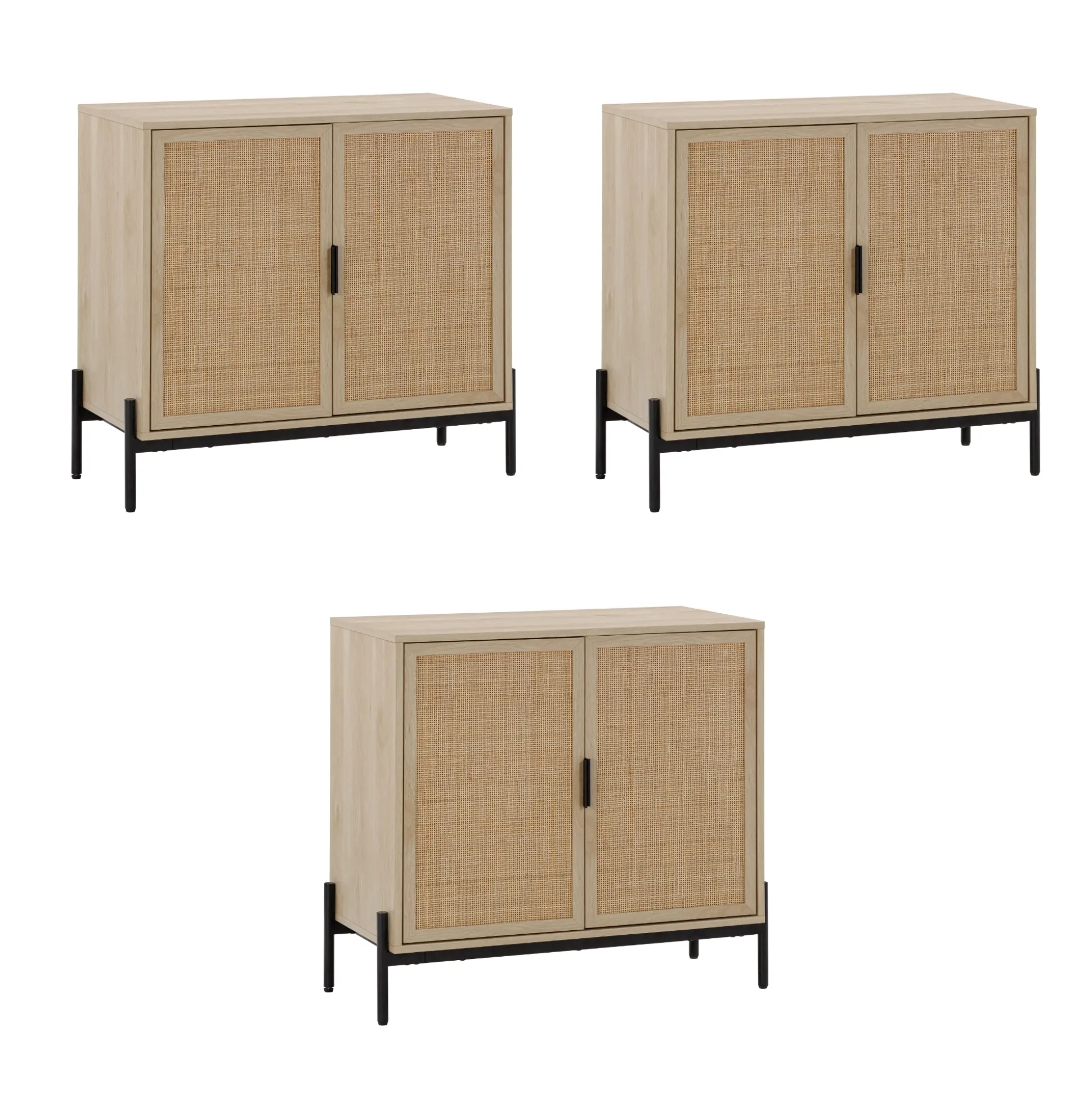 Boho Rattan TV Console for TVs up to 75" with Metal Legs Light Oak