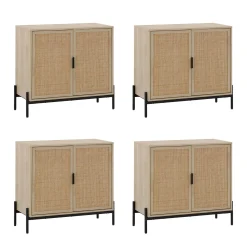 Boho Rattan TV Console for TVs up to 100" with Metal Legs Light Oak