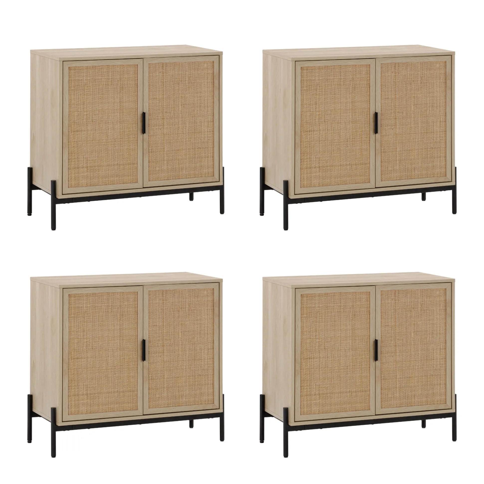 Boho Rattan TV Console for TVs up to 100" with Metal Legs Light Oak