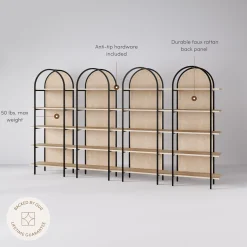 Boho Rattan & Wood Arched Bookshelves (Set of 4)