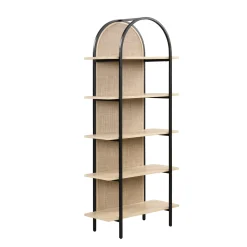 Boho Rattan & Wood Arched Bookshelves (Set of 4)