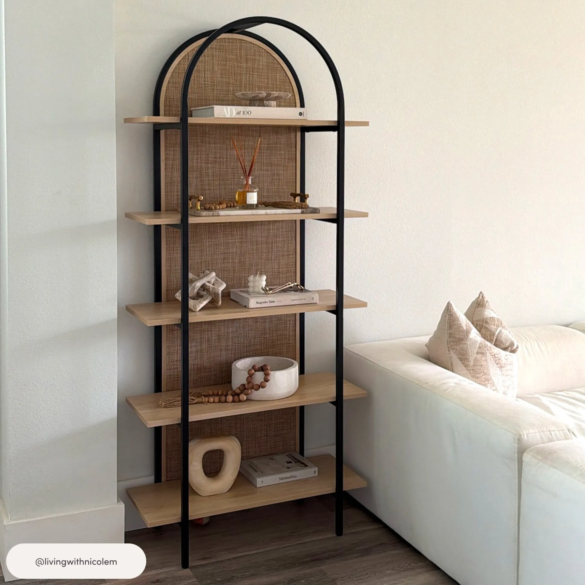 Boho Rattan & Wood Arched Bookshelves (Set of 4)