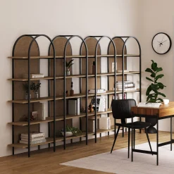 Boho Rattan & Wood Arched Bookshelves (Set of 4)