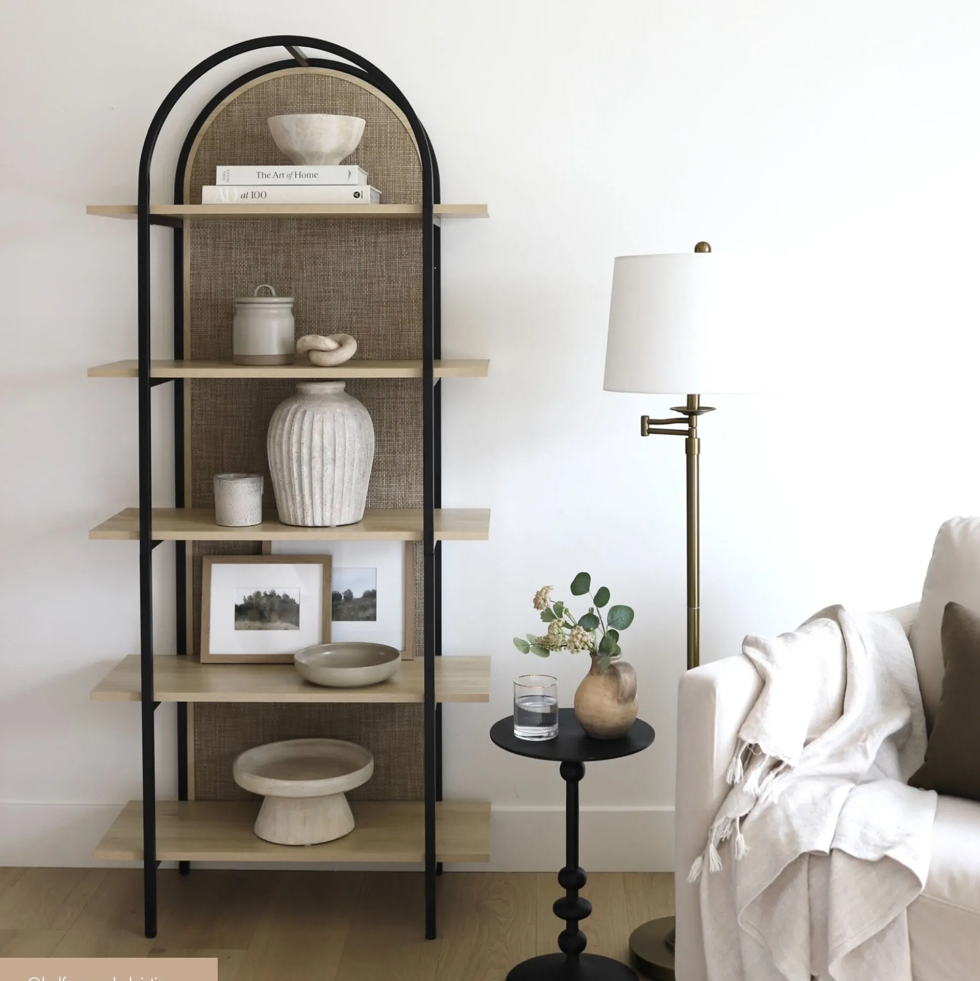Boho Rattan & Wood Arched Bookshelves (Set of 2)