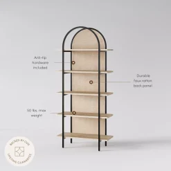 Boho Rattan & Wood Arched Bookshelf