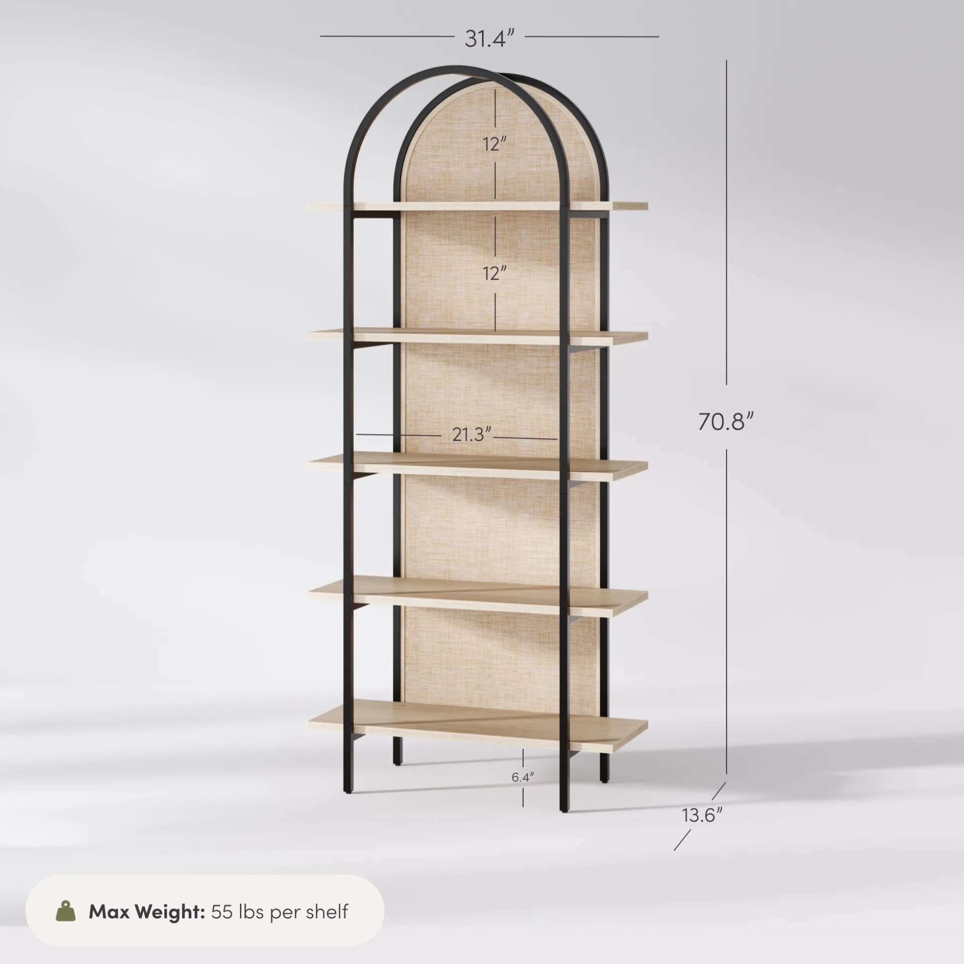 Boho Rattan & Wood Arched Bookshelf