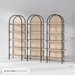 Boho Rattan & Wood Arched Bookshelves (Set of 3)