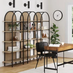 Boho Rattan & Wood Arched Bookshelves (Set of 3)