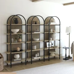 Boho Rattan & Wood Arched Bookshelves (Set of 3)