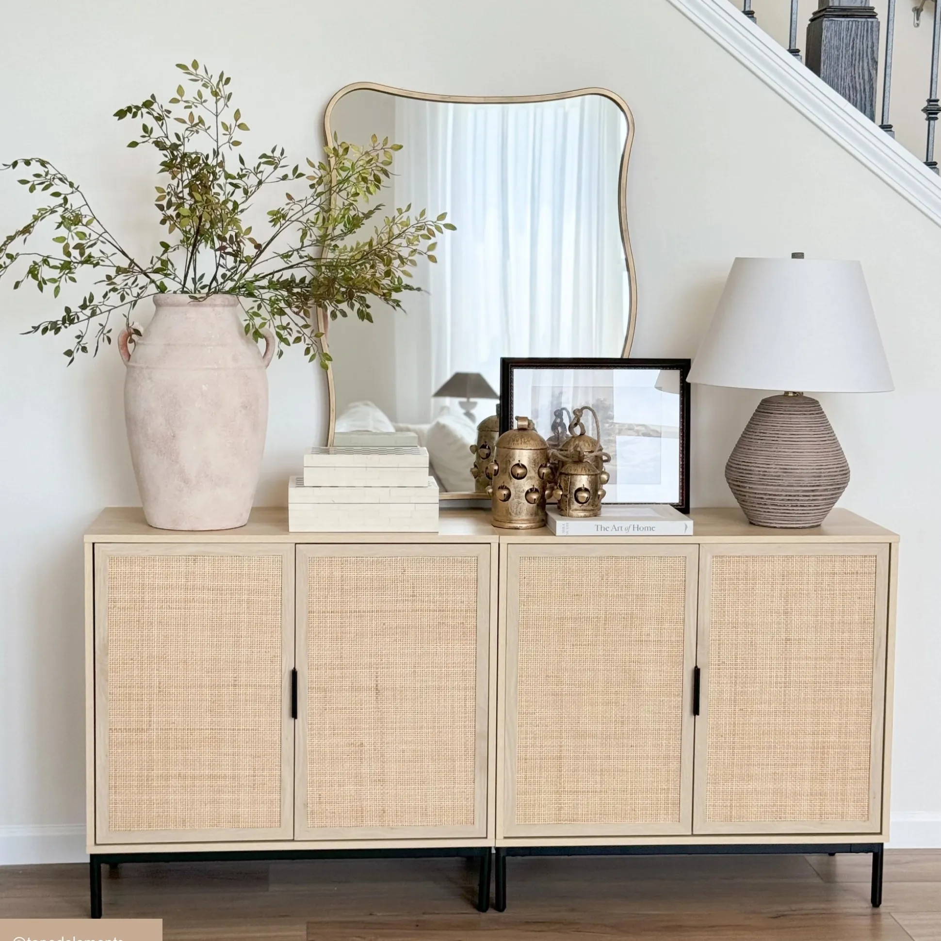 Boho Rattan & Wood Storage Cabinet Light Oak