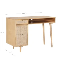 Boho Rattan & Wood Vanity Desk with Storage