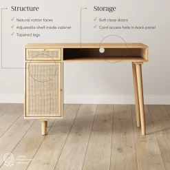 Boho Rattan & Wood Vanity Desk with Storage