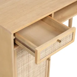 Boho Rattan & Wood Vanity Desk with Storage