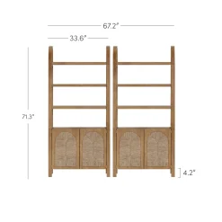 Boho Seagrass Arched Bookshelf Light Brown (Set of 2)