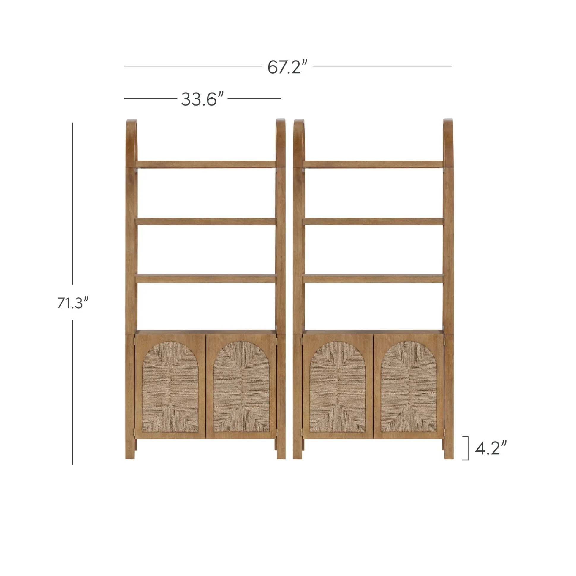 Boho Seagrass Arched Bookshelf Light Brown (Set of 2)