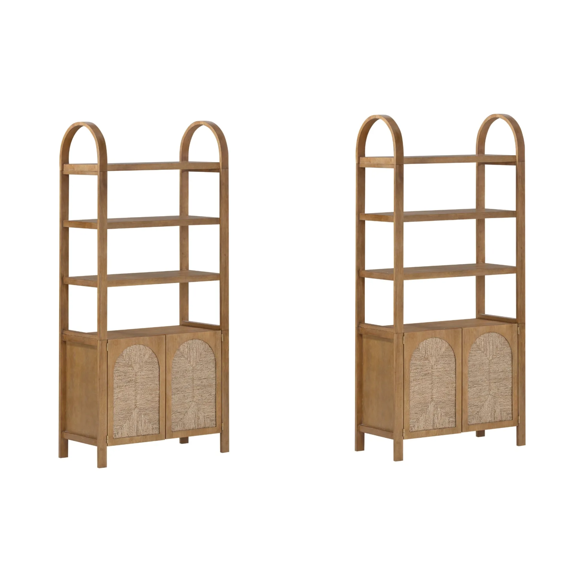 Boho Seagrass Arched Bookshelf Light Brown (Set of 2)