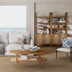 Boho Seagrass Arched Bookshelf Light Brown