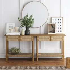 Boho Seagrass Console Tables (Set of 2)