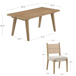 Boho Seagrass Dining Table Set (4 Chairs)