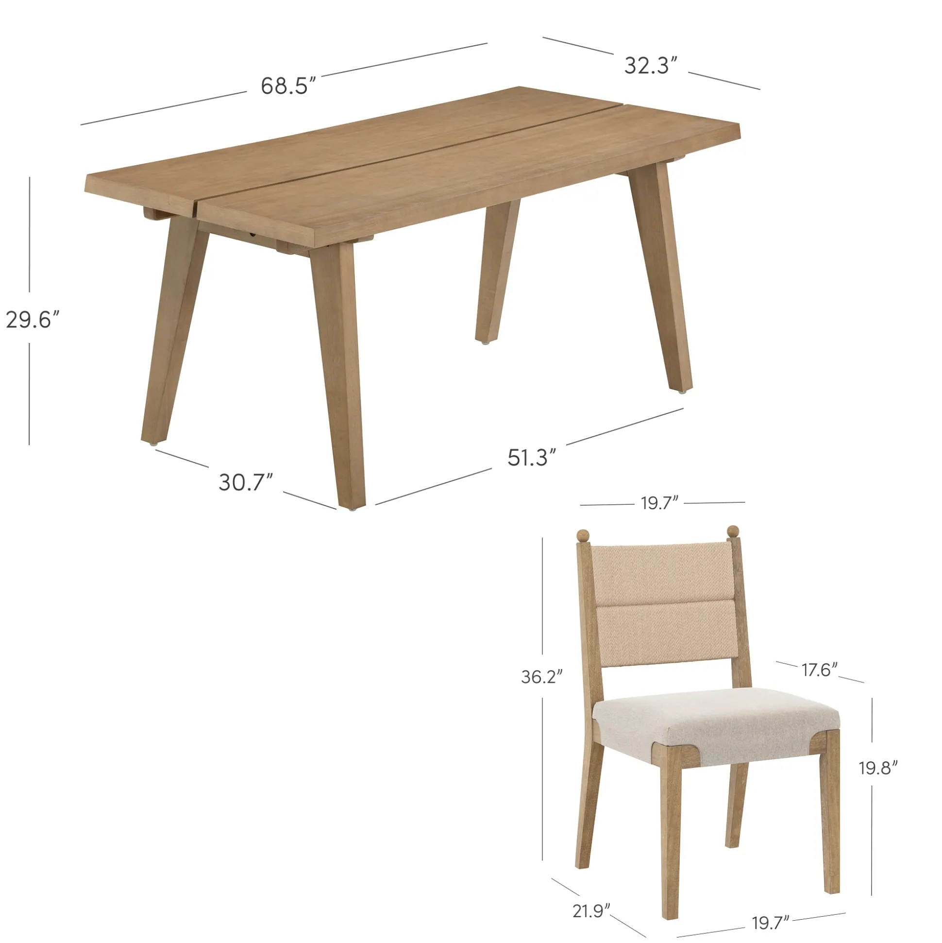 Boho Seagrass Dining Table Set (4 Chairs)