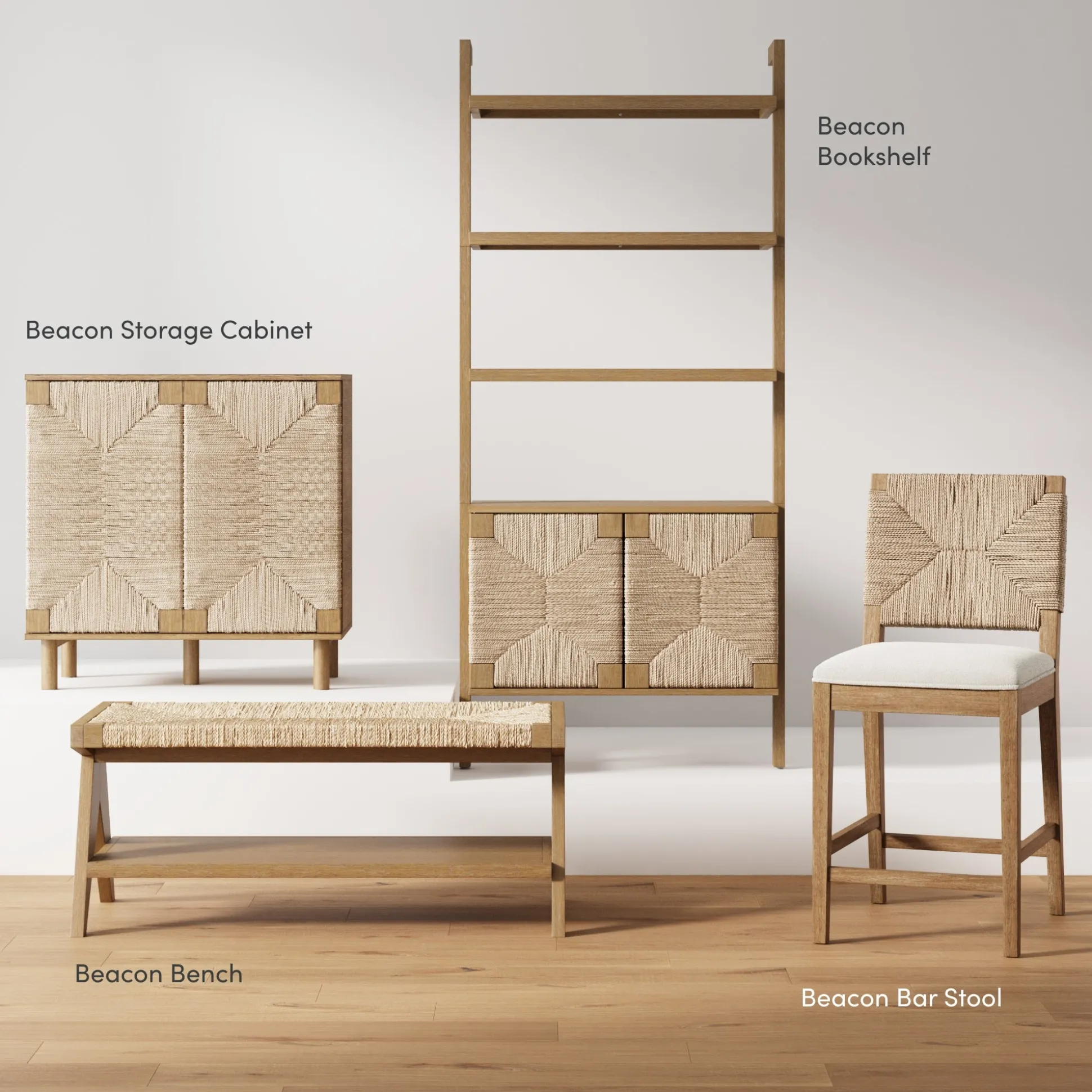 Boho Seagrass 3-Drawer Dresser Light Brown (Set of 2)