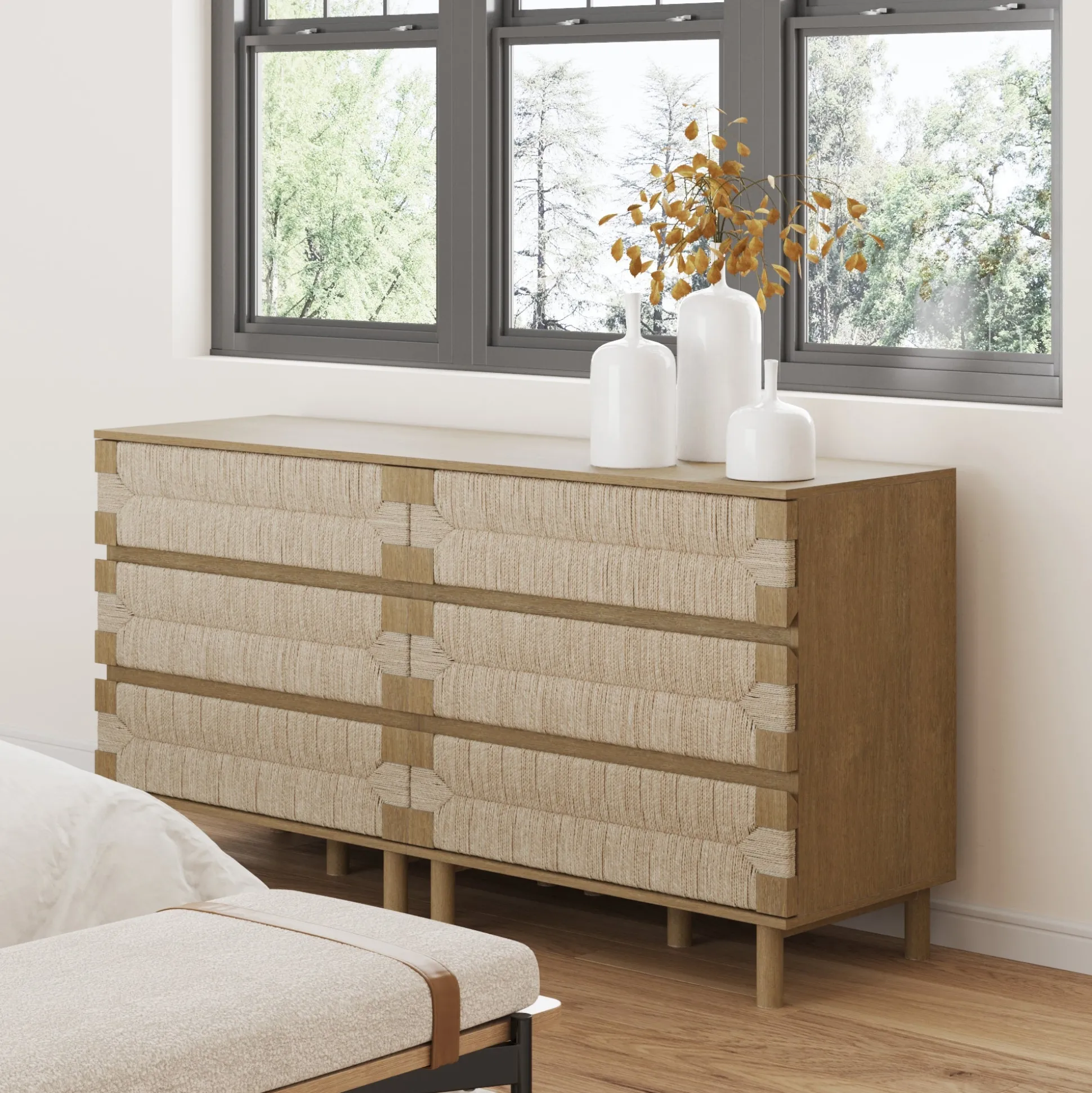 Boho Seagrass 3-Drawer Dresser Light Brown (Set of 2)