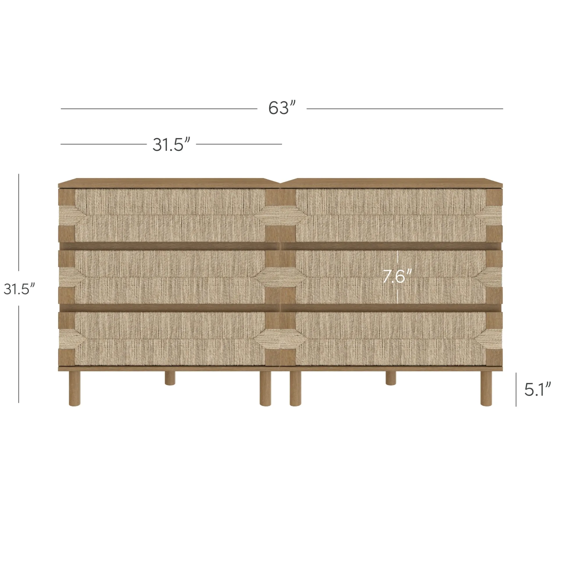 Boho Seagrass 3-Drawer Dresser Light Brown (Set of 2)